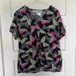 SB Scrubs Black and Pink Butterfly Scrub Top Size S/CH
